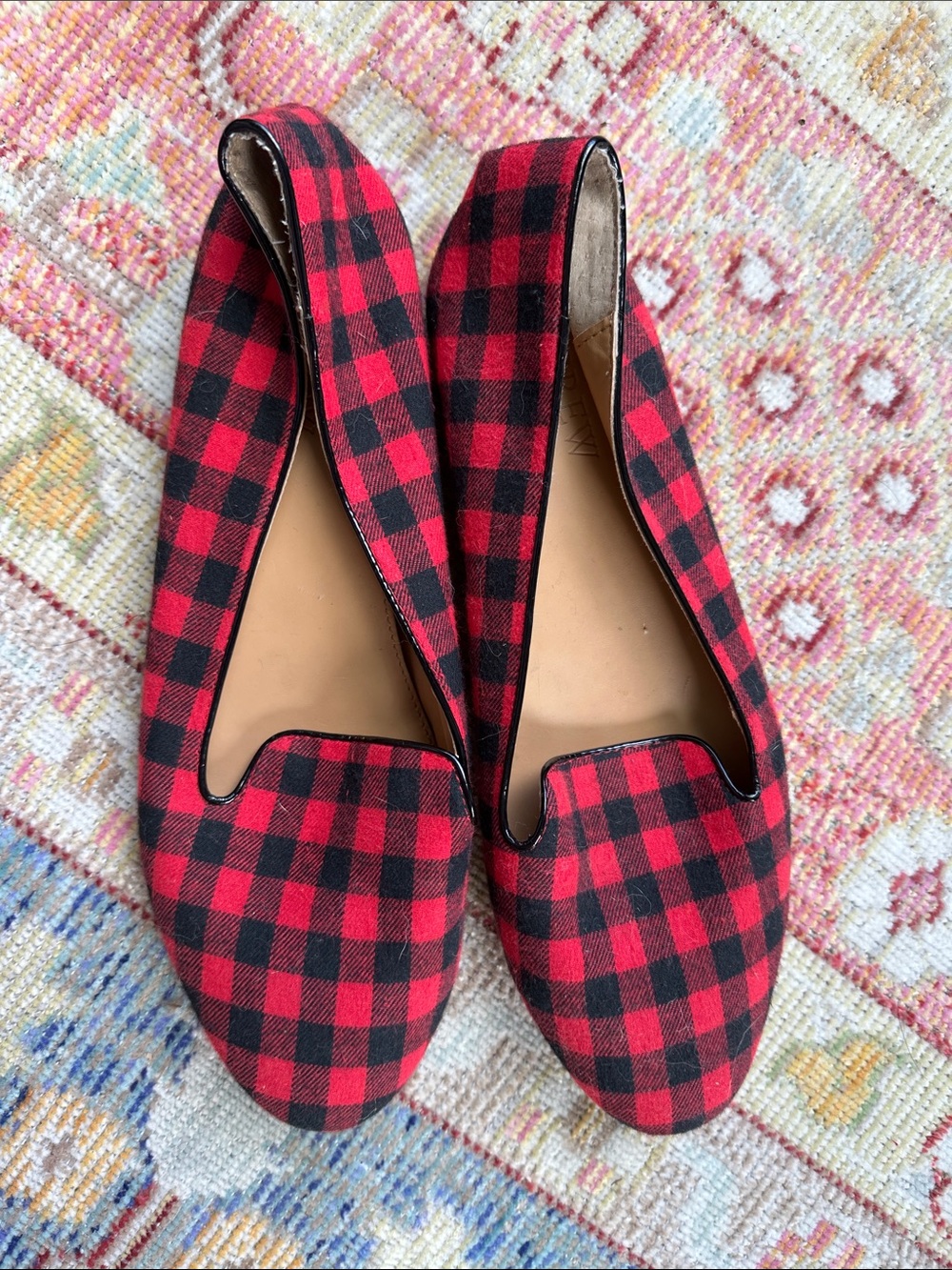 J. Crew Factory Festive Preppy Red and Black Plaid Slip-On Flats